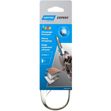 NORTON - UN PAQUET DE 4 BANDES LIMES ELECTRIQUES EXPERT, GRAIN-36 - 13 X 454 MM
