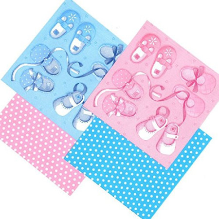 Serviettes Papier Naissance Lot de 12 Bleu & Rose