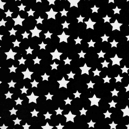 Tissu Coton Imprimé Étoiles Blanches Fond Noir 55x45,5cm