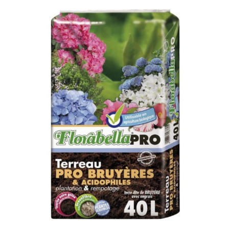 Florabella PRO - Terreau Bruyère 40L pour Plantes Acidophiles