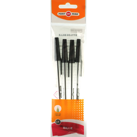 Stylos Bille Noirs Point de Mire - Lot de 4 - Écriture Fluide