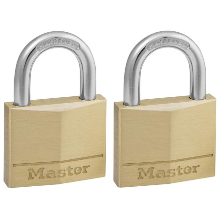 Master Lock 140EURT Lot de 2 Cadenas Laiton Doré 6 x 4 x 1,3 cm
