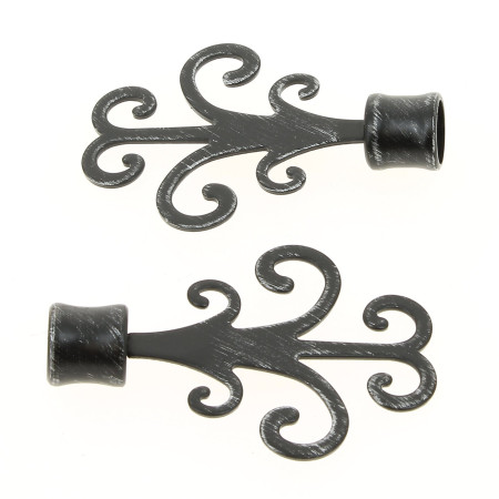 Embouts de Rideaux Arabesques NoirArgent Fer Forgé