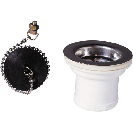 Bonde d'évier WIRQUIN inox Ø50 mm sans trop-plein Bouchon noir