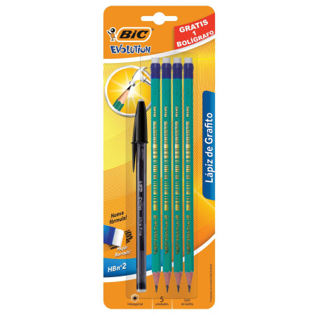 Crayons BIC Evolution HB - Blister de 5 - Ecriture Douce et Précise