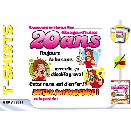T-shirt 20 ans - La Banane - Cadeau Anniversaire Humoristique