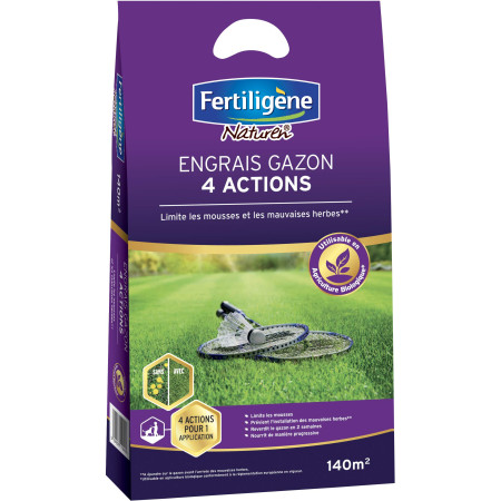 Fertiligène Naturen - Engrais Gazon 4 Actions - 140m² - Sac Violet
