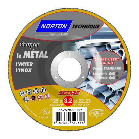 Disque à tronçonner NORTON SCORE métal 125 mm - Coupe ultra rapide