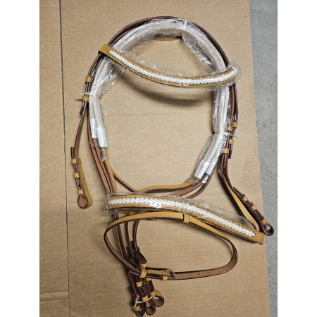 BRIDON CHEVAL CUIR TRESSE RENES AUTOAGRIPPANTESMARRON
