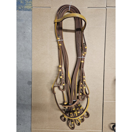 BRIDON CHEVAL CUIR DOUBLE RENES CUIRJAUNE