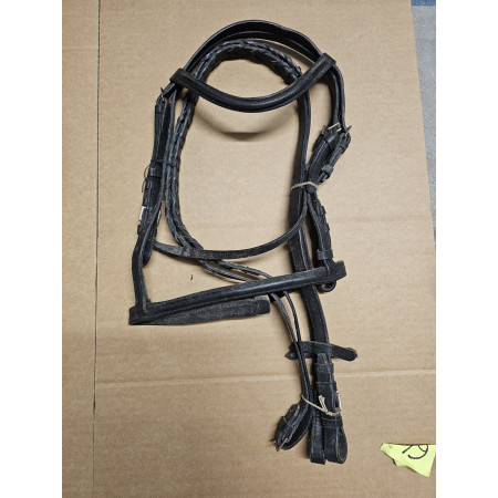BRIDON PONEY CUIR AVEC RENES TRESSESNOIR