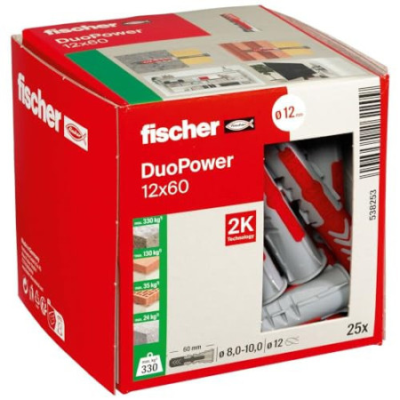 Cheville Fischer DuoPower Tous Matériaux 12x60 Boîte de 25