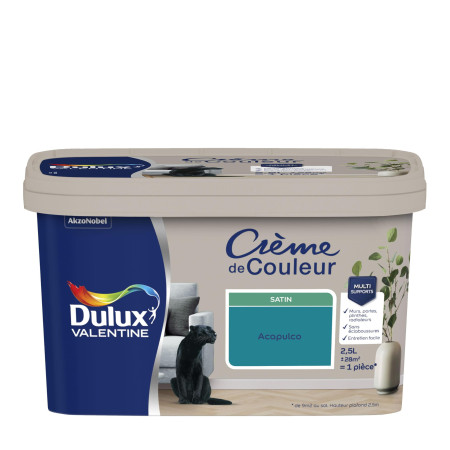 Dulux Valentine Crème de Couleur Satin - Acapulco - Bleu Vert Profond