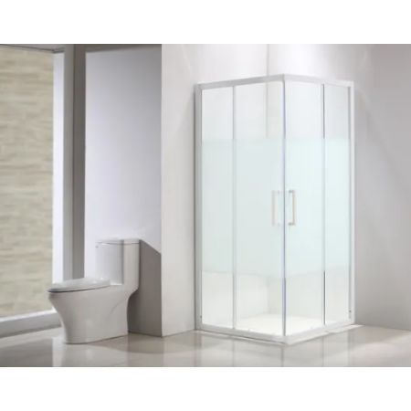 Porte de douche, angle carré blanc, L.80 cm x l.80 cm, verre sérigraphié, Quad