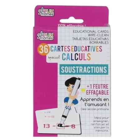 Paquet de 36 cartes éducatives JEUX 2 MOMES pour apprendre les soustractions