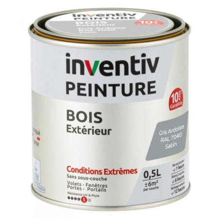 Inventiv Peinture Extérieure Bois 10 Ans Gris Ardoise Satin 0,5L