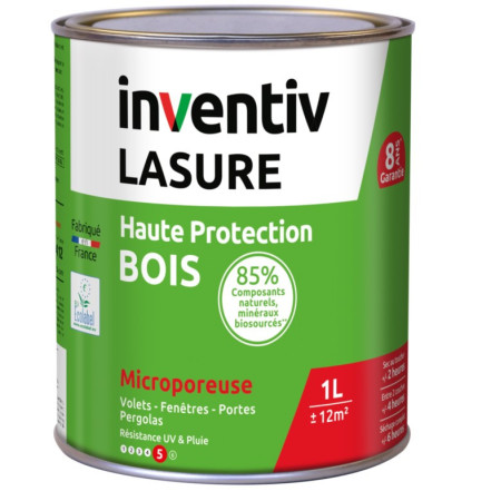 Lasure Bio 8 ans Chêne Clair 1L - INVENTIV : Protection Bois Naturelle