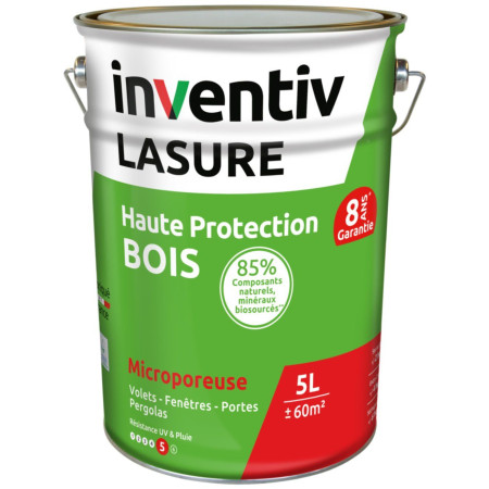 Lasure Bio Haute Protection Bois 8 ans Incolore 5L - INVENTIV