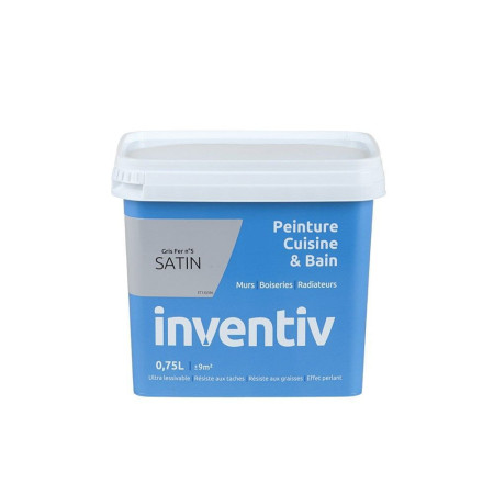 Peinture Cuisine&Bain Satin Gris Fer 5 - INVENTIV (0,75L)