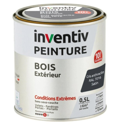 Peinture Extérieure Bois INVENTIV 10 ans Anthracite Satin 0,5L