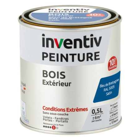 Peinture Extérieure Bois 10 ans Bleu De Bretagne Satin 0,5L - INVENTIV