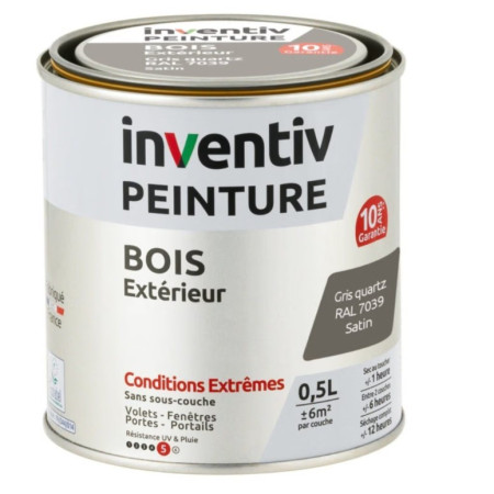 Peinture Extérieure Bois Inventiv Gris Quartz Satin 10 ans 0,5L