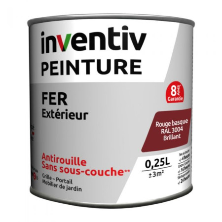 Peinture Fer Brillante Rouge Basque INVENTIV - Antirouille 0,25L