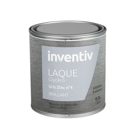 Peinture Laque Glycéro Gris Zinc N°4 Brillant INVENTIV - 0,5L
