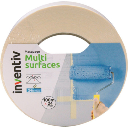 Ruban de Masquage Lignes Droites INVENTIV - 100m x 24mm