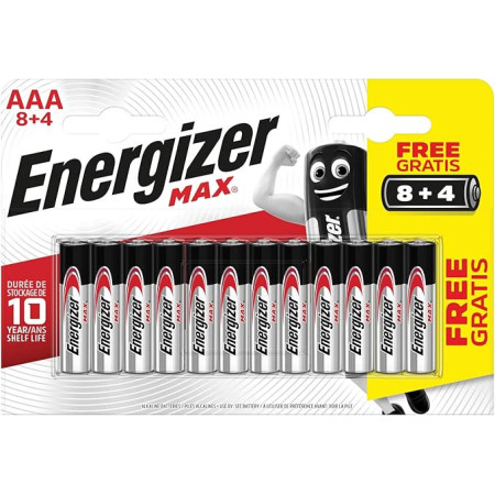 Energizer MAX Piles Alcalines AAA (Lot de 12) - Longue Durée de Vie