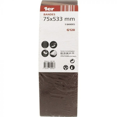 Bande abrasive sans fin 1ER 75x533mm Grain 120 - Pack de 5