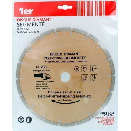 Disque Diamant Couronne Segmentée 1ER Ø230mm - Coupe Béton & Pierre