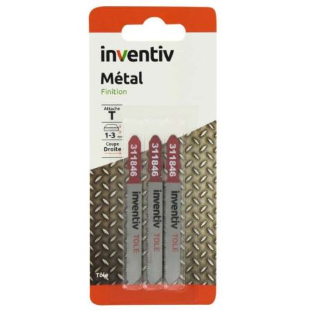 Lames de scie sauteuse T métal tole 1/3 mm INVENTIV