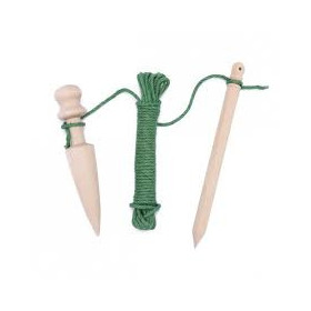Plantoir Piquet Hêtre & Cordeau Jute 10m Kit Jardinage Bois