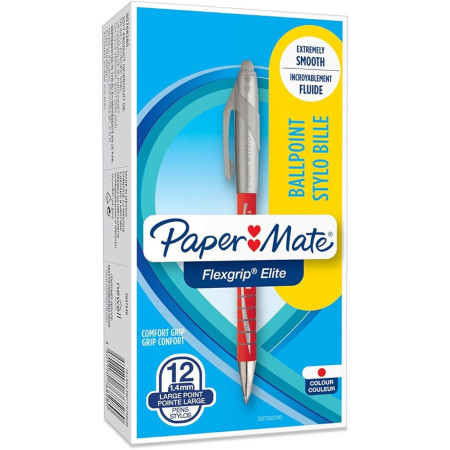 Paper Mate Flexgrip Elite Stylo Bille Rouge Pointe Large Lot de 12