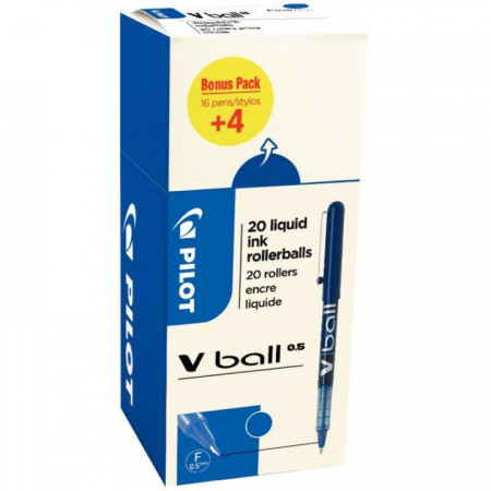 Pilot V-Ball 0.5 Bleu - Lot de 24 Rollers (20 + 4 Offerts)