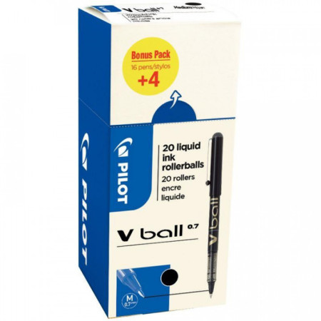 PILOT V Ball Stylo Bille - Pack de 20 (Noir, Pointe Moyenne)