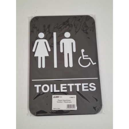 ELAMI - Plaque Toilettes Mixtes PVC Noir & Blanc - 20x30 cm