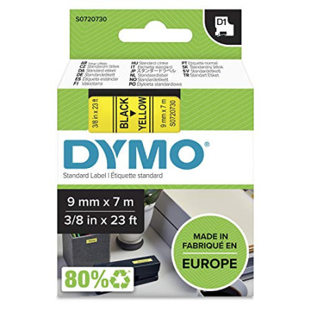 Ruban d'étiquetage DYMO D1 - Noir sur Jaune - 9mm x 7m