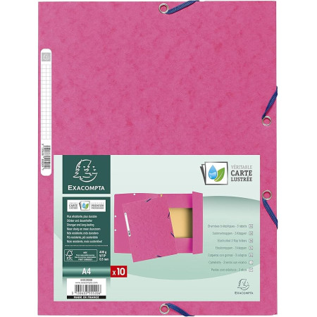 Chemise à élastiques 3 rabats EXACOMPTA - Rose - 250 feuillets