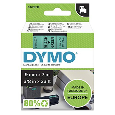 Ruban d'étiqueteuse DYMO D1 - Noir sur Vert - 9 mm x 7 m
