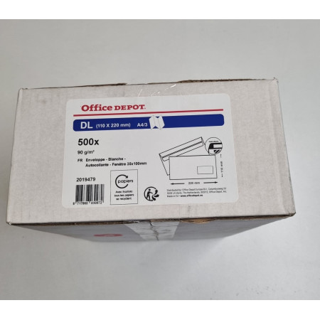 Office Depot - Enveloppes DL Blanches Autocollantes avec Fenêtre