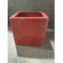 CACHE POT CARRE GRES ROUGE