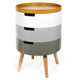 Table de Chevet Design Scandinave Gris Bois 3 Tiroirs  - Modèle exposition