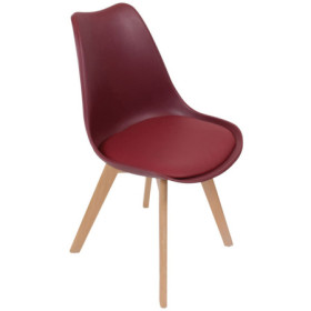 Chaise Scandinave Bordeaux Rembourrée Bois Clair - Modèle Exposition