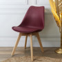 Chaise Scandinave Bordeaux Rembourrée Bois Clair - Modèle Exposition