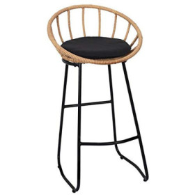 Tabouret de Bar Osier Beige et Métal Noir - Style Bohème