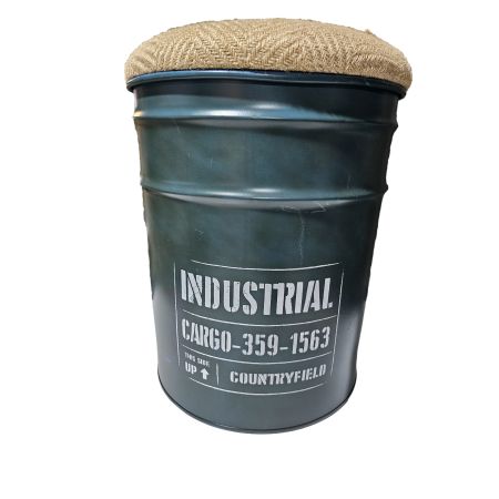 Tabouret Pouf Industriel Bidon Métal et Jute  - Modèle Exposition
