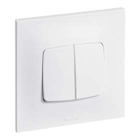 Interrupteur Double Va-et-vient + Poussoir Blanc