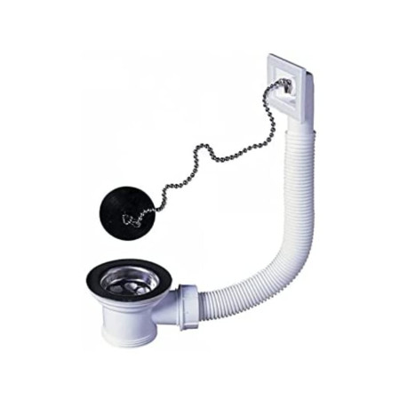 Bonde à Bouchon pour Évier 1 Bac Ø50mm avec Trop-Plein Inox